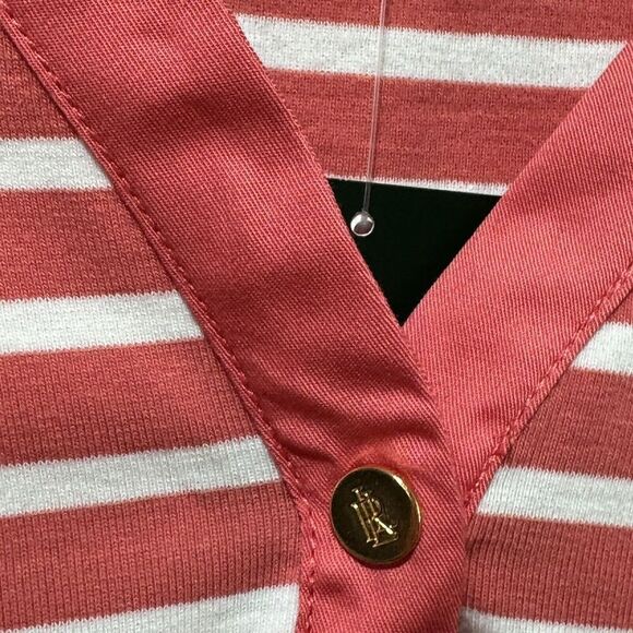 Lauren Ralph Lauren Shirt NWT Women's Large Orange Nautical Striped V Neck Top - Picture 5 of 9